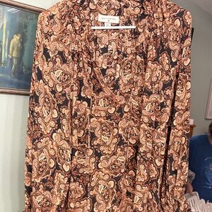 Nili Lotan Paisley Blouse in Black and Brown